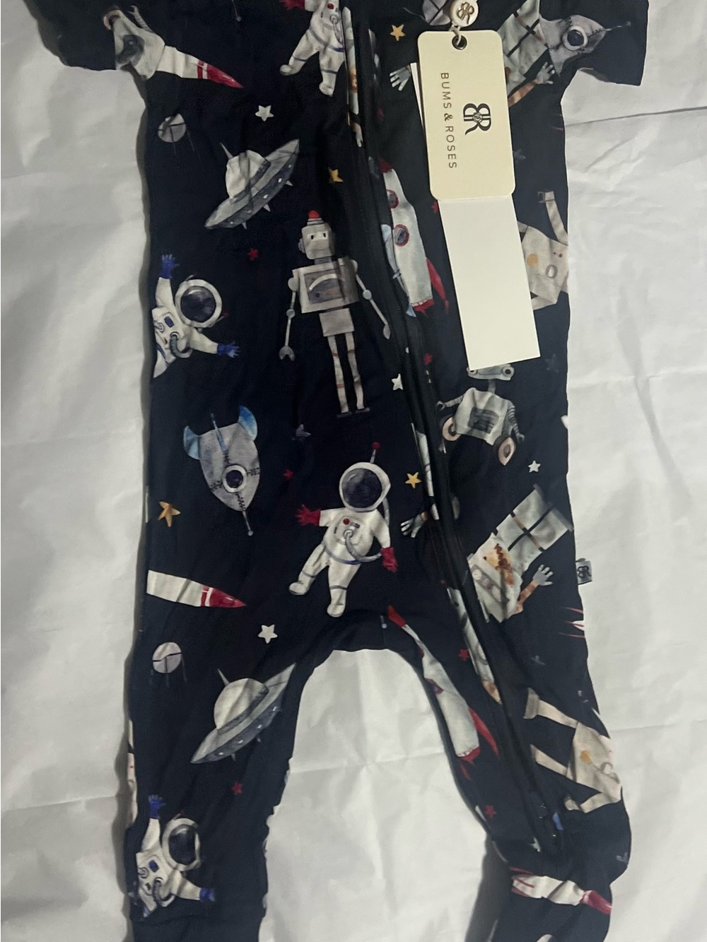 Bums & Roses Bamboo Space Print Convertible Zip Sleeper | 6-9 ms | NWT